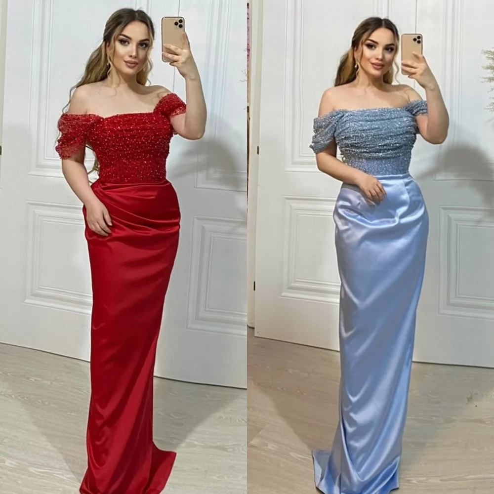 

Customized es Pleat Sequined Draped Party A-line Off-the-shoulder Bespoke Occasion Gown Long Dresses