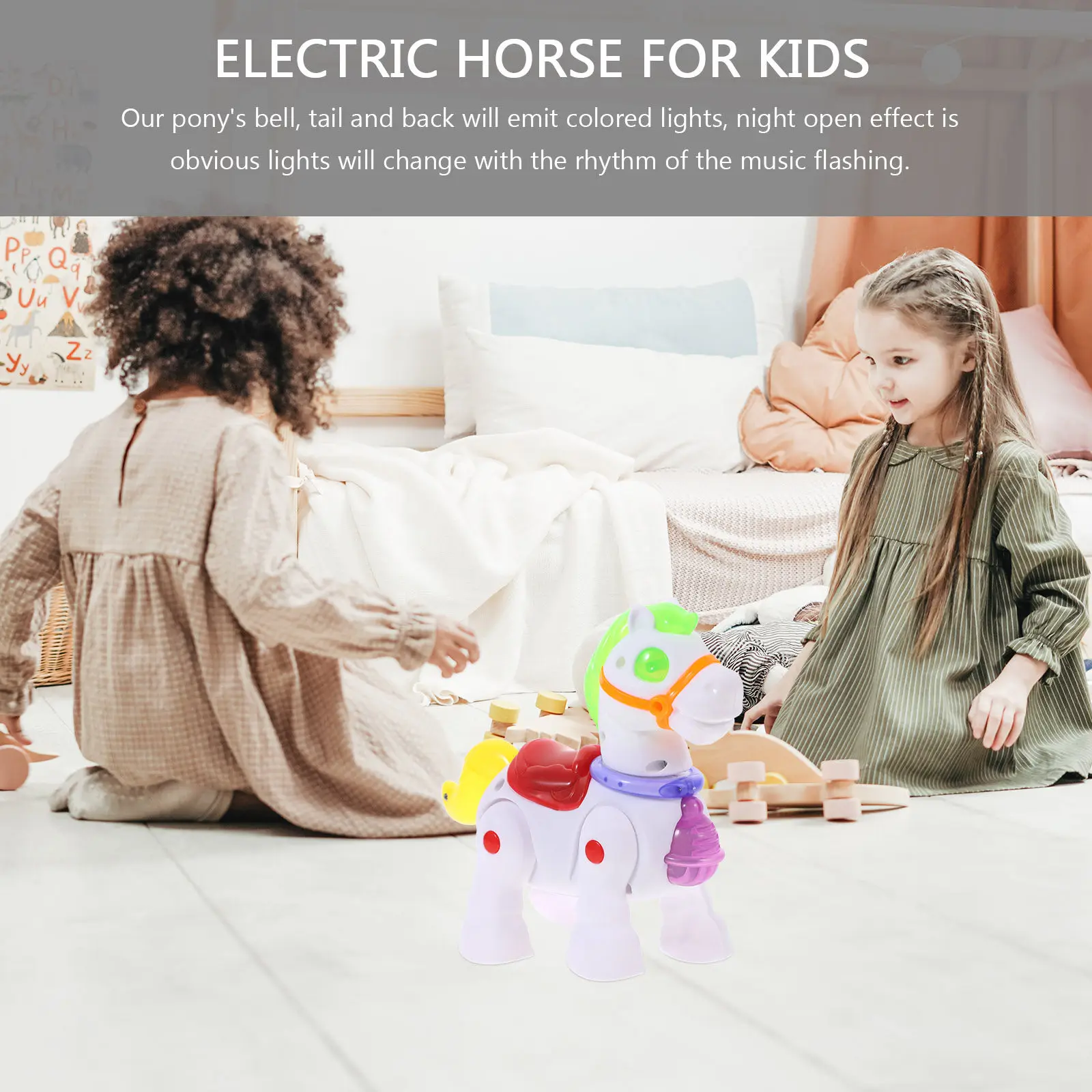 Funny Electric Children Walking Horse Bright Colors Educational Motor Skills Leash Boys Playing Light Music