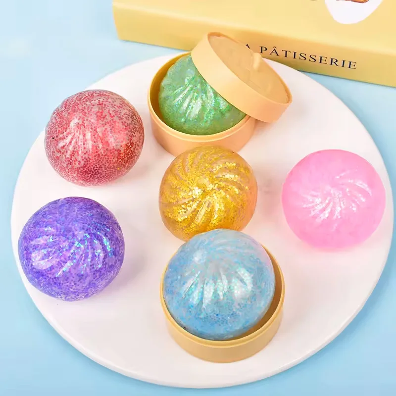

Mini Dumpling Bun Decompression Ball - Pink+beads With Steamer Basket Decompression Glitter Colored Bun Shaped Venting Ball