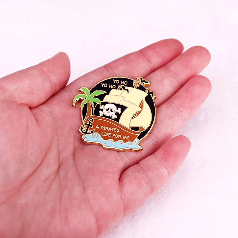 Yo Ho A Pirates Life for Me Enamel Pin Skull Pirate Ship Badge Brooch Jewelry Backpack Decorate