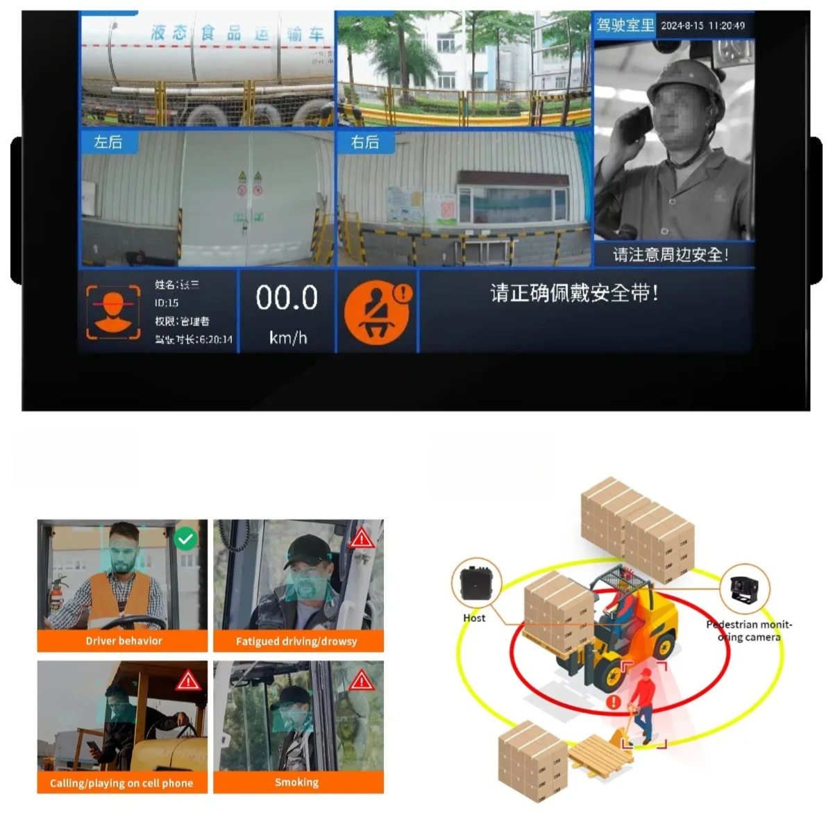 

Loader Forklift Truck AI Camera Safety Pedestrian Detection System with Reverse Camera BSD Blind Spot Detection Warning System