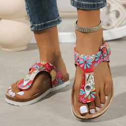 Trend Colour Print Flat Platform Slippers Summer Buckle Clip Toe Woman Slides Outdoor Slip On Beach Shoes Plus Size 42 43