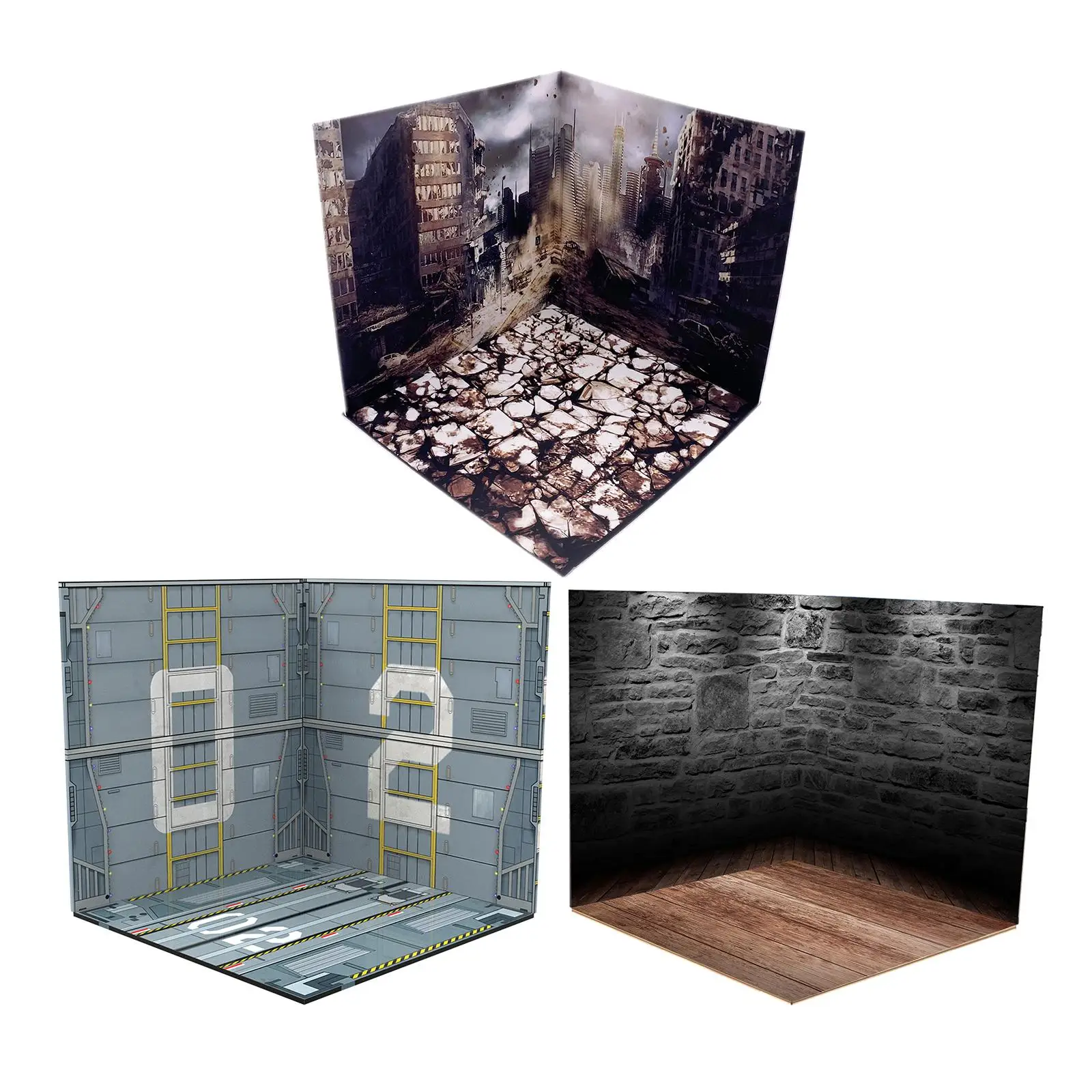 3 Pieces 1:12 Scale Action Figures Backdrop, Vehicle Scene Toy, Diorama Layout Model Scene, Storage Landscape