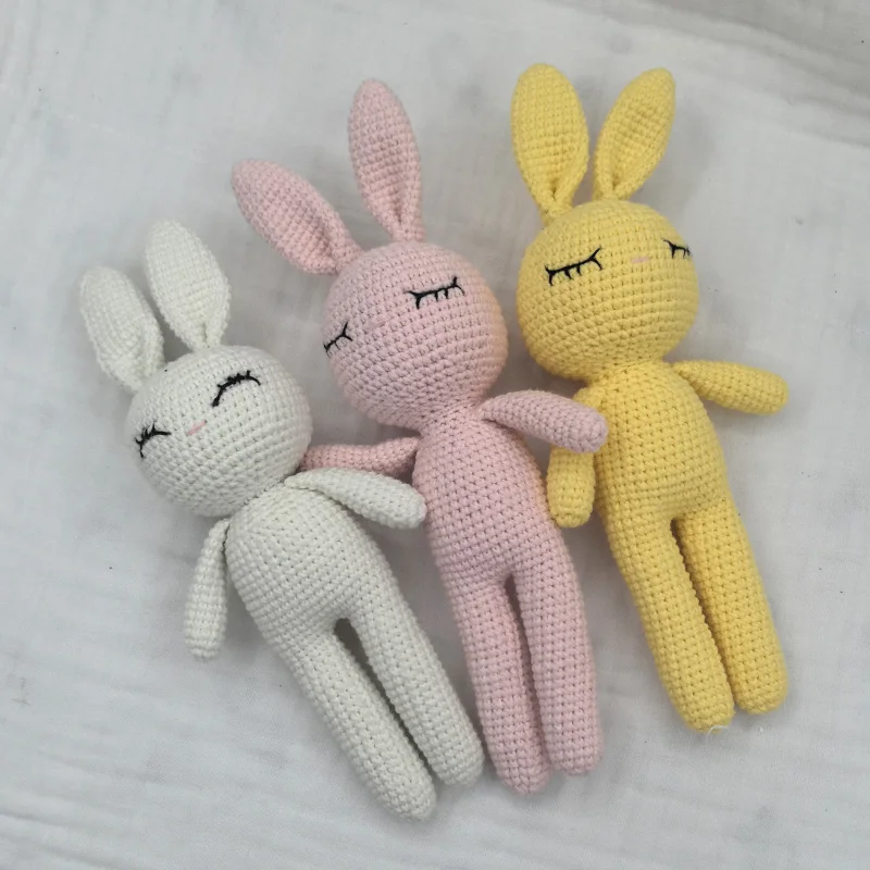 New Handmade Kawaii Rabbit Stuffed Toy Crochet Wool Doll Knitted Bunny Doll Soothing Baby Sleeping PillowToys For Kids Birthday