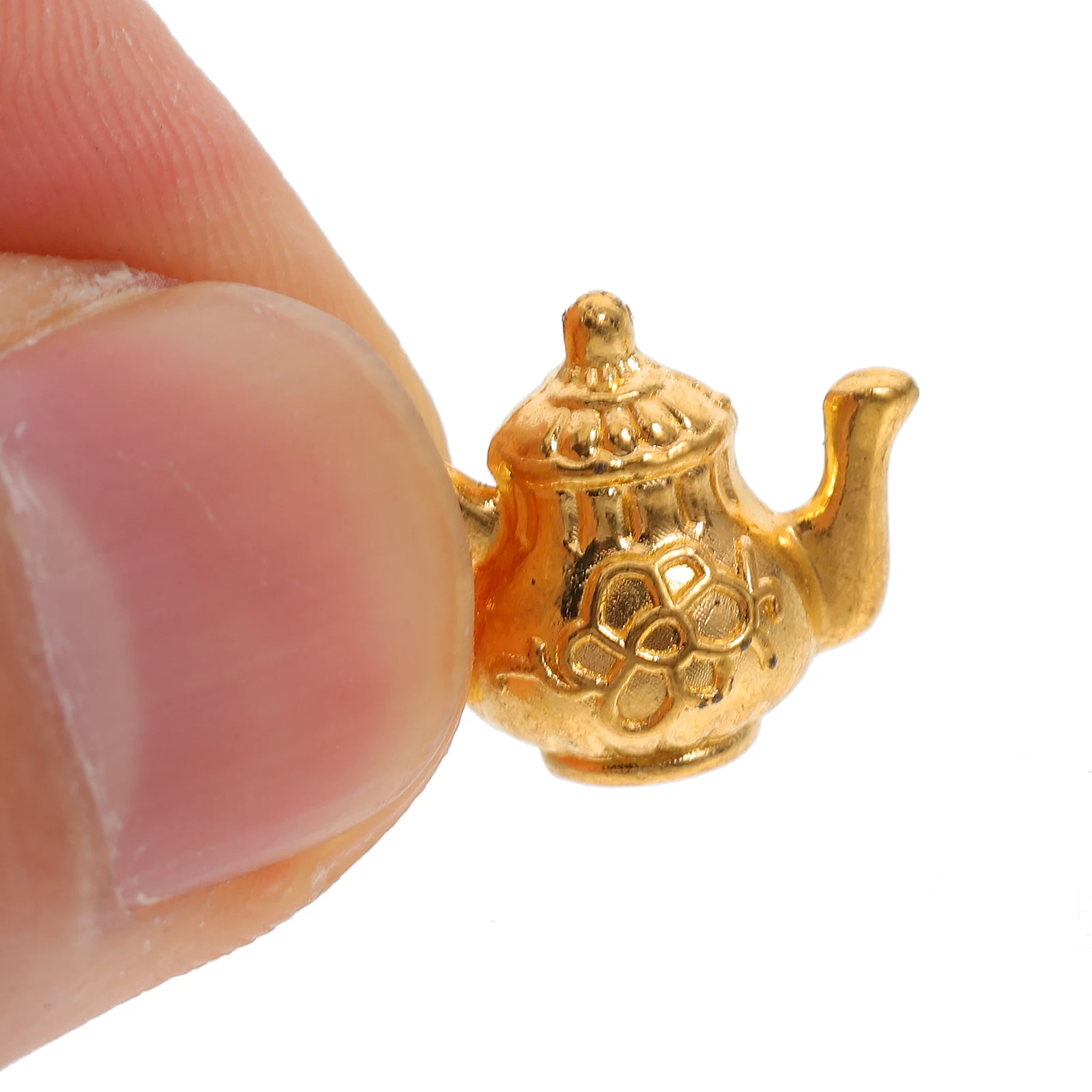 مجموعة واحدة من إبريق الشاي المعدني الصغير، ملحقات بيت الدمى الرائعة، نماذج متعددة الألوان العتيقة، شاي مصغر آمن وقابل لإعادة الاستخدام #1