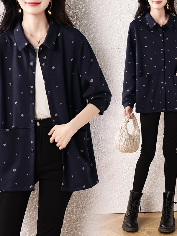 سترة نسائية كاجوال فضفاضة ومفتوحة بأزرار لأعلى وياقة مقلوبة، ملابس خارجية متعددة الاستخدامات لجميع المواسم