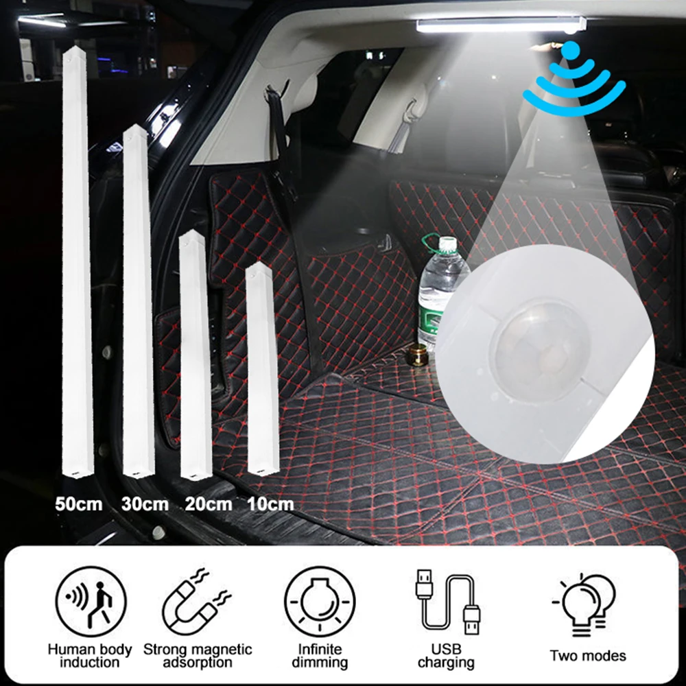 Car Interior Light 10/20/30/50CM LED Automatic Induction Light Type-c Rechargeable Smart Lighting Magnetic Sensing Trunk Lamp