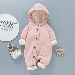 0-1 year old new baby jumpsuit for both boys and girls, autumn and winter style button up hooded children's clothing, baby and t