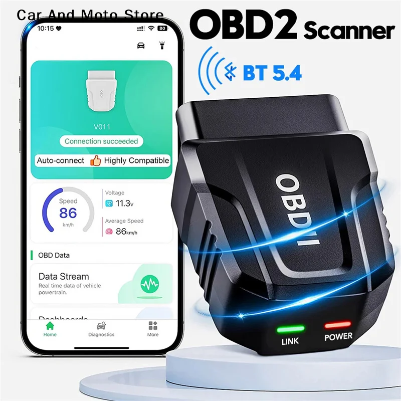 

【CMO】V011 Bluetooth 5.4 Car 2 Scanner 25K80 Diagnostic Tool Full Function Home App For IOS/Android OBDII Read Code PK ELM327