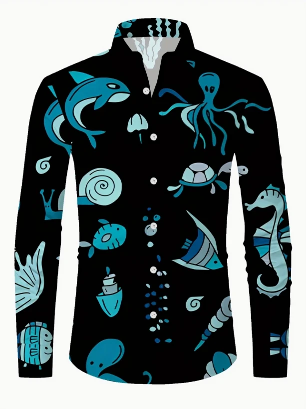 2025 Men'S Mature Floral Print Button-Up Shirt - All-Season, Regular Fit, Long Sleeve, Lightweight Fabric,
