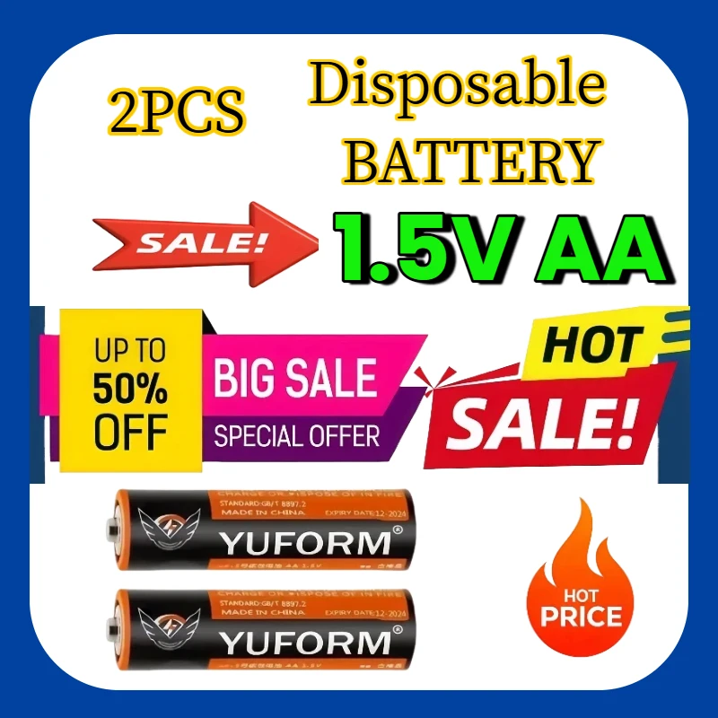 

1.5V AA Disposable Alkaline Dry Battery for Led Light Toy Mp3 Camera Flash Razor CD Player Wireless Mouse Keyboard 2PCS