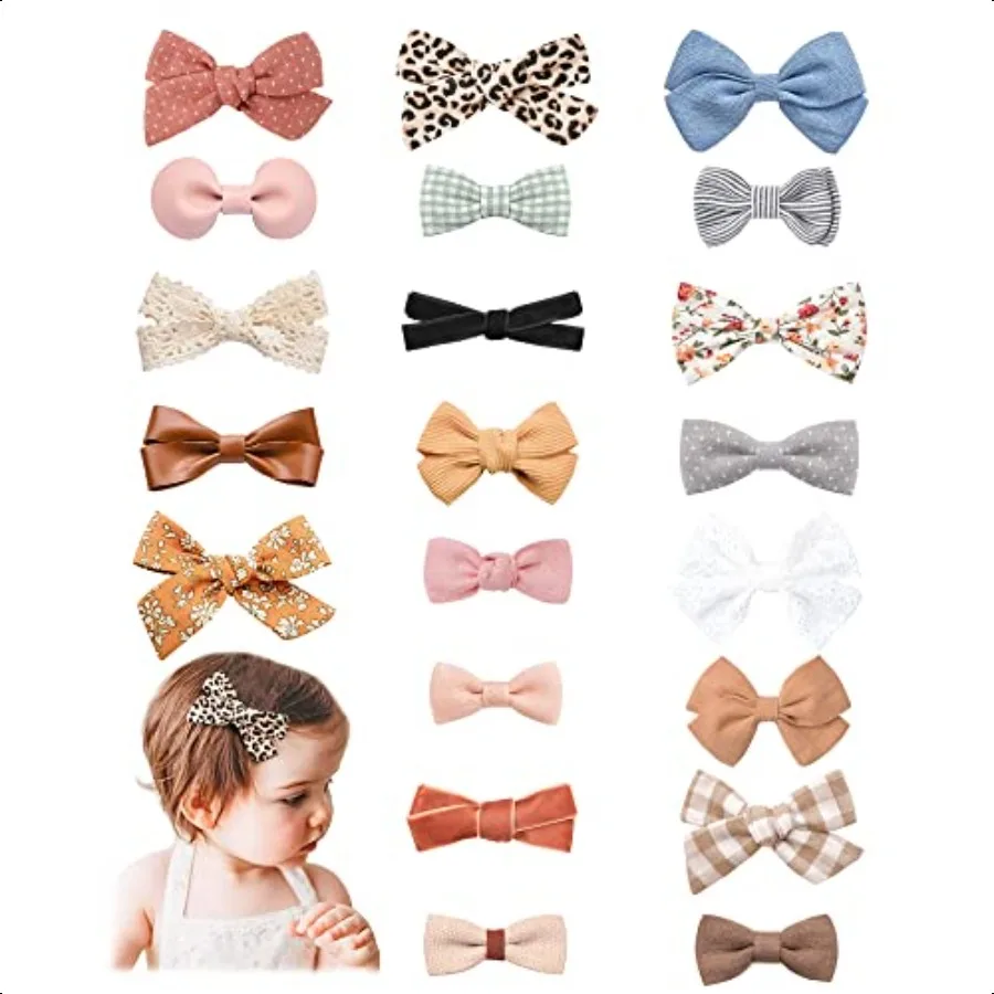 

21 Pack Baby Girls Hair Clips Bows Fully Lined Non Slip Barrettes for Fine Handmade Hair Accories for Newborn Infant Toddler