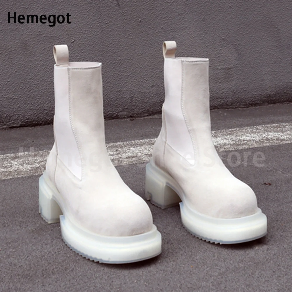 

Elastic Band Chelsea Boots Thick-Soled High-Top Men's Boots Novelty Designer Booties British Style Handmade Men Shoes