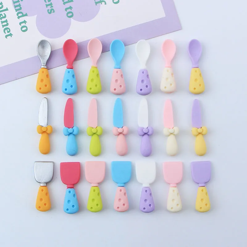 Kawaii Bow Tableware Resin Cabochons Flatback for Scrapbook 10pcs Colorful Spoon Scoop Resin Slime Charms for Kids Home Decor