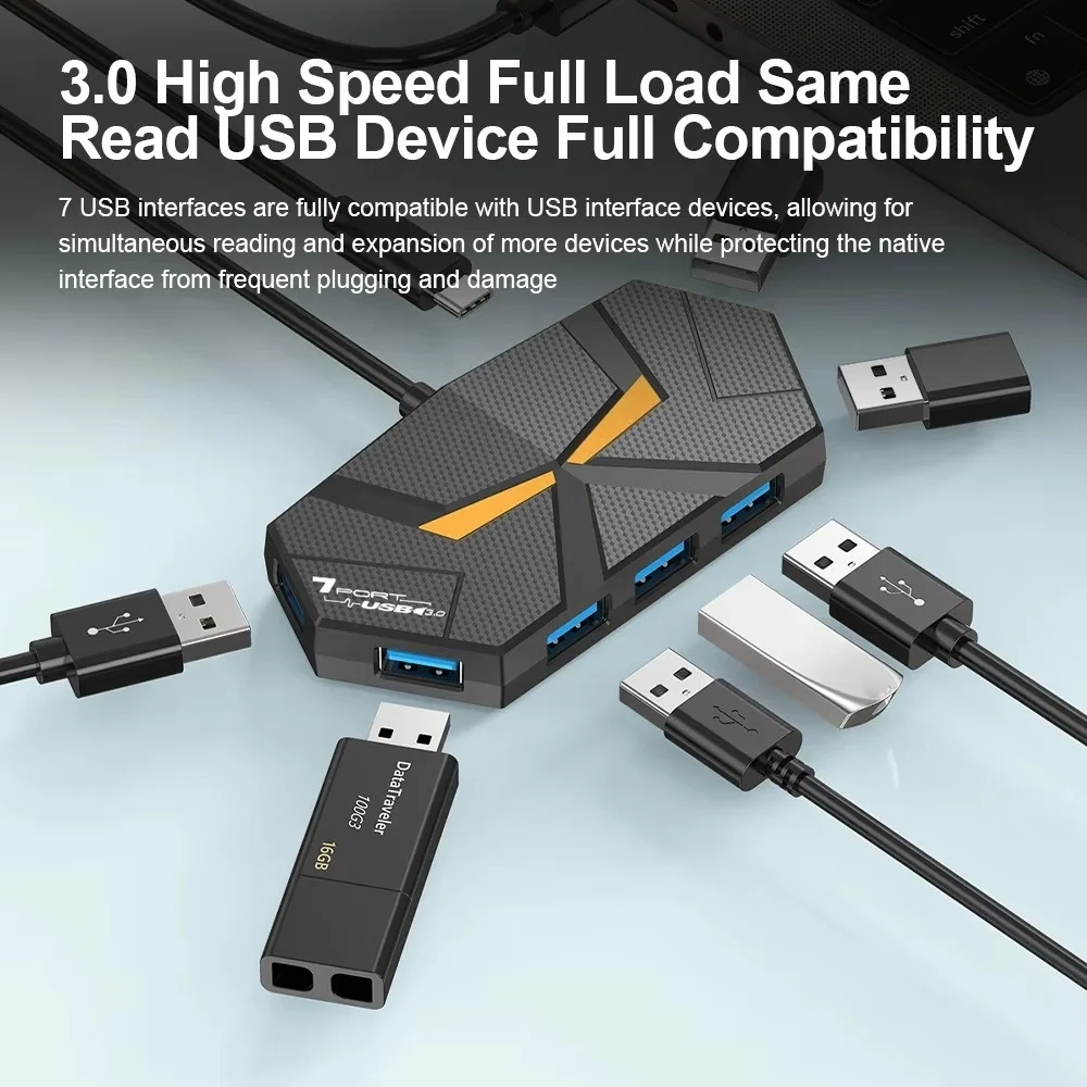 USB 3.0 HUB 4/7 منافذ نوع C محطة إرساء RGB ضوء 5Gbps عالية السرعة نقل الفاصل محول لأجهزة الكمبيوتر المحمول لوحة مفاتيح وماوس