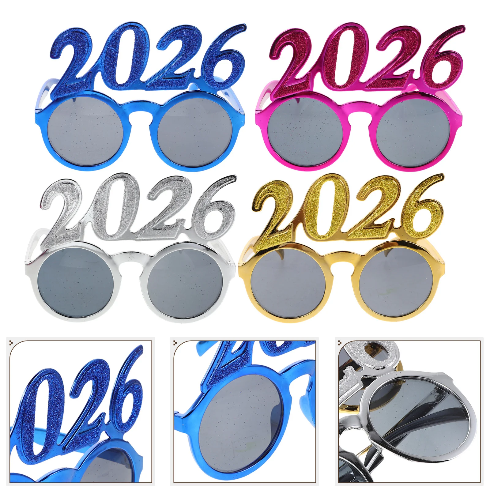 

4Pcs 2026 New Year Eyeglasses Glitter Number Party Props Graduation Photo Booth Supplies Sunglasses 2026 New Year Glasses