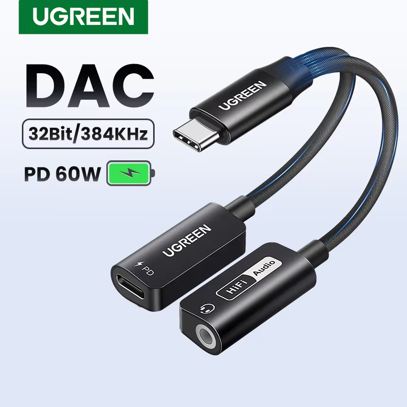  UGREEN Sound Card 2-IN-1 USB C Headphone& Charger Adapter Converter Real Hi-Fi Audio PD QC Charging Sound Card for Headset 