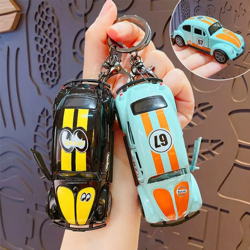 

Portable Cartoon Beetle Shaped Car Key Ring Retro Style Amusing Pull-back Key Chain Creative Acrylic Car Model Toys Children