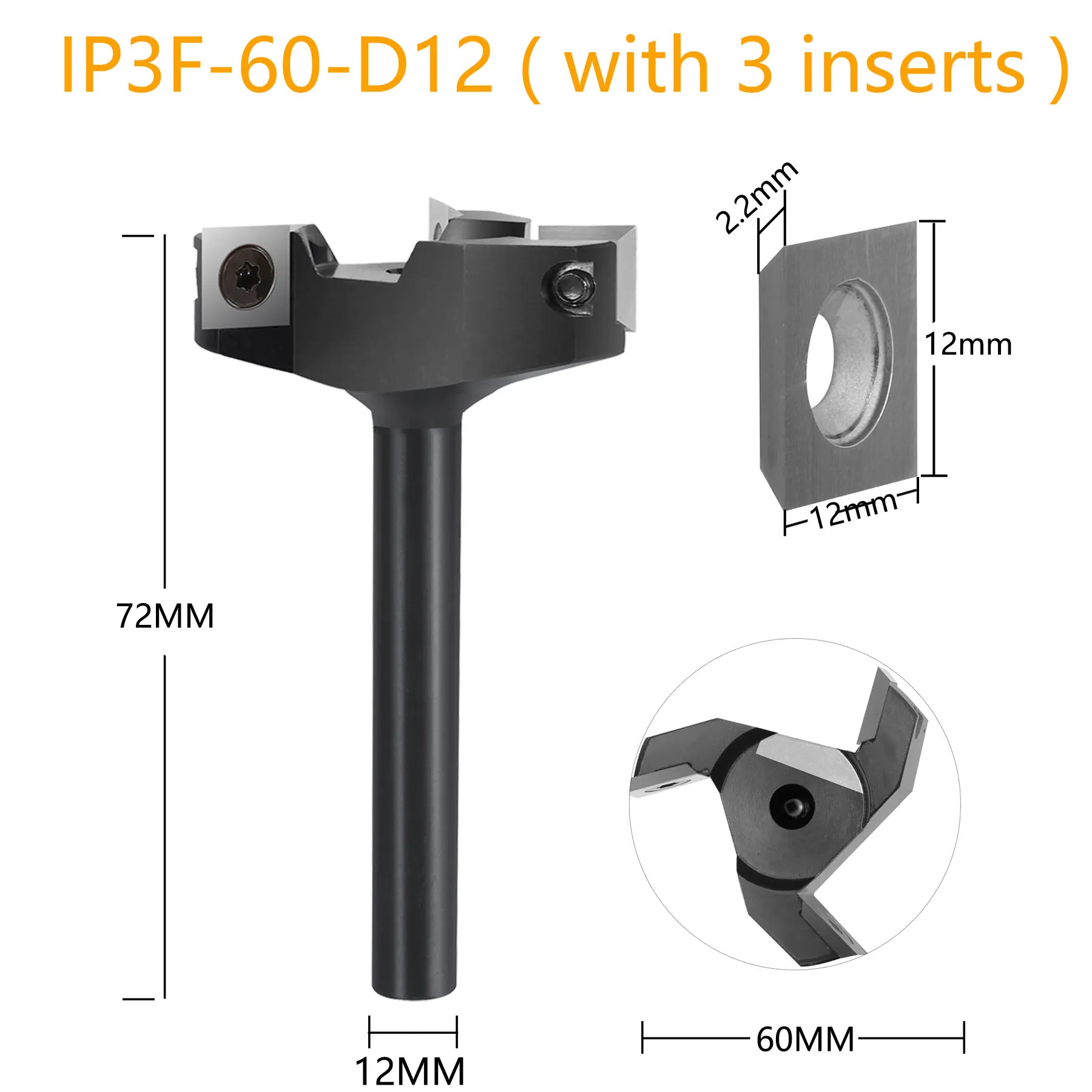 Dreanique 3-Fluit Houtschaafbit 35mm 60mm Snijdiameter 8mm 12mm Schacht Spoilboard Oppervlaktefrees Insert Carbide Plaat
