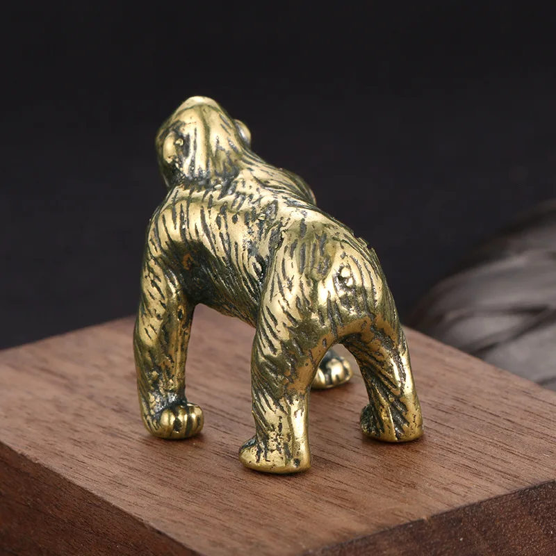 Solid Brass Gorilla Small Statue Office Desk Ornament Decoration Crafts Collection Animal Orangutan Figurine Miniature Toy Gifts