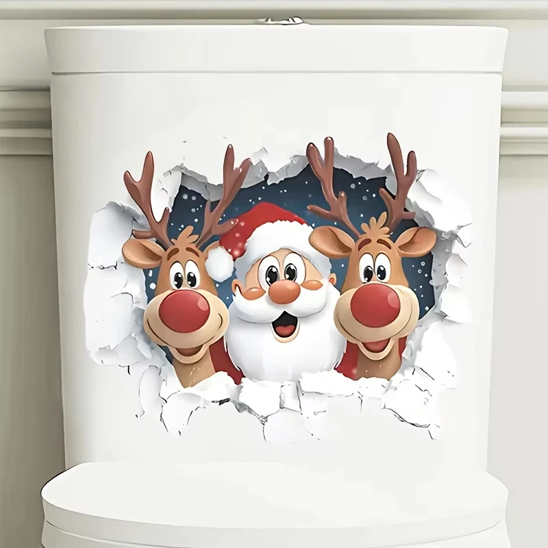 Santa Claus Christmas Design Toilet Stickers Waterproof for Toilets and Bathrooms Glass Window Universal Vinyl Decals S1034