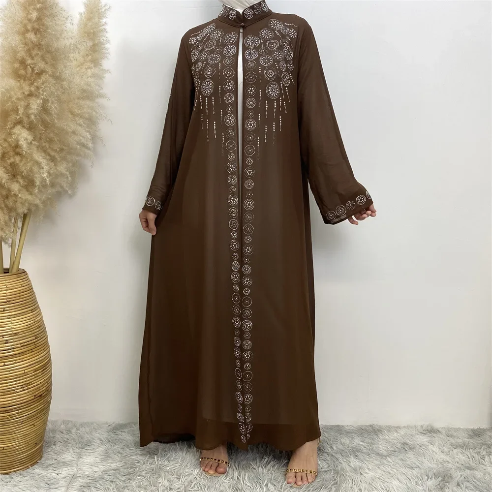 Dubai turquia diamantes abaya aberto feminino muçulmano quimono vestido eid ramadan roupas islâmicas árabe robe chiffon cardigan abayas vestido