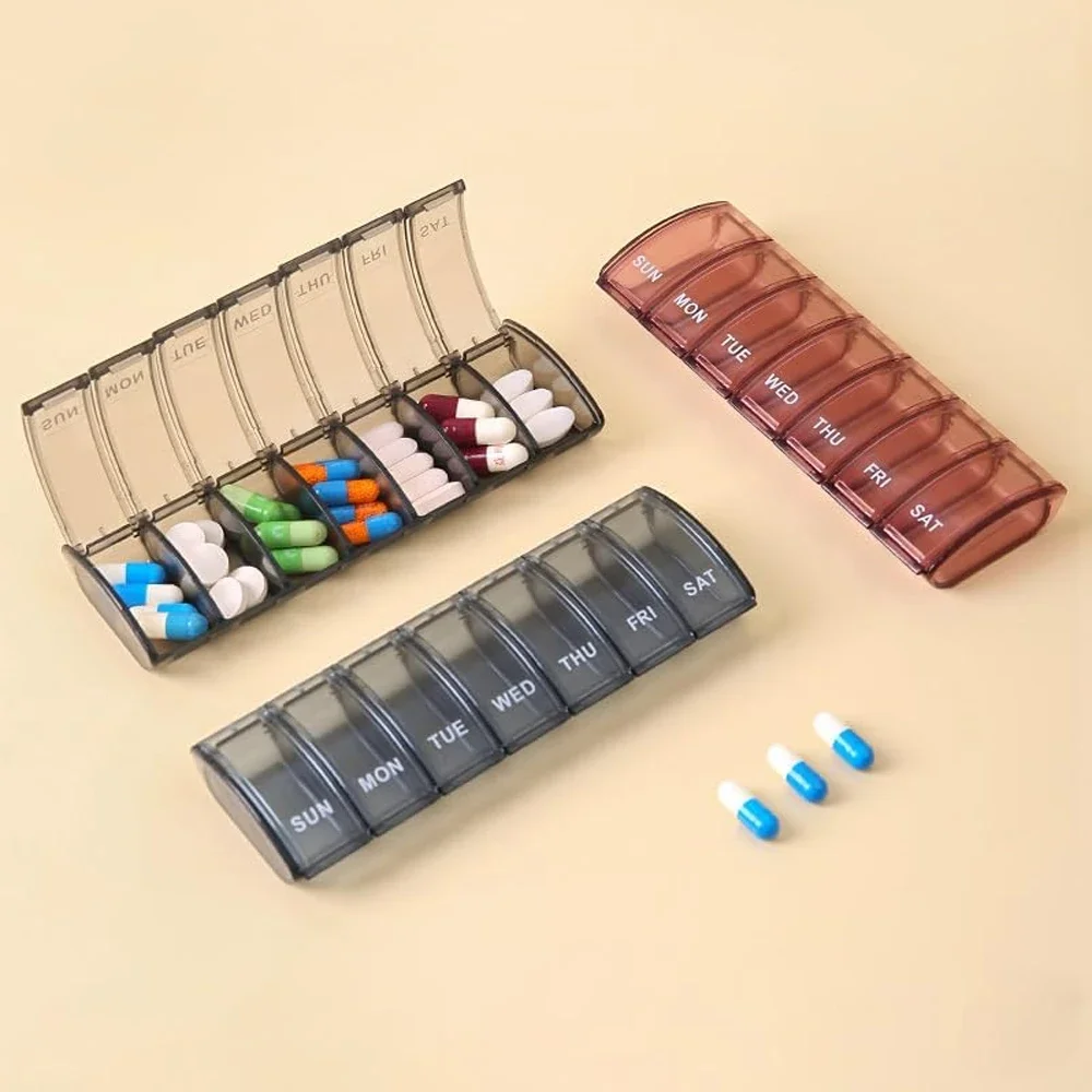 1 Uds. Organizador de pastillas-cajas de pastillas para viaje, 7 días con pastillero Braille, vitaminas, suplementos de aceite de pescado, dispensador organizador