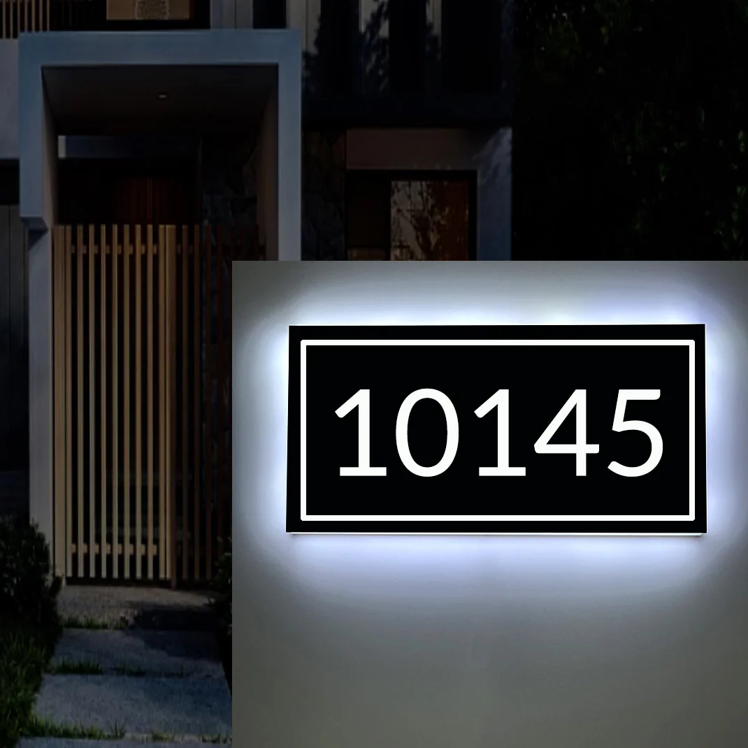 

Custom Illuminated House Number Sign Metal Backlit Modern House Number OutDoor Plaque Family Name Plate Door Signs