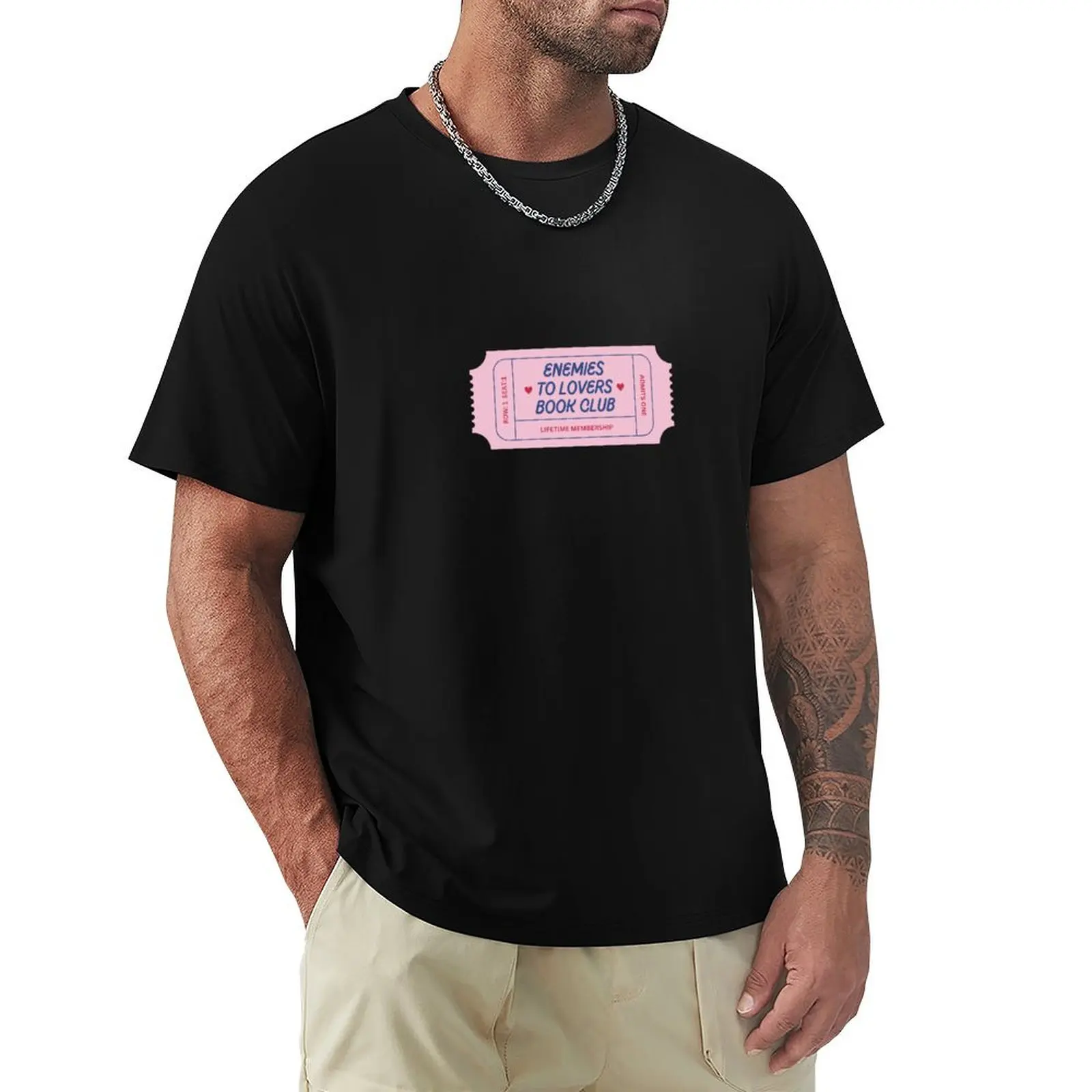 

enemies to lovers book club ticket - pink and blue T-Shirt funny shirt cotton man clothes workout shirts for men
