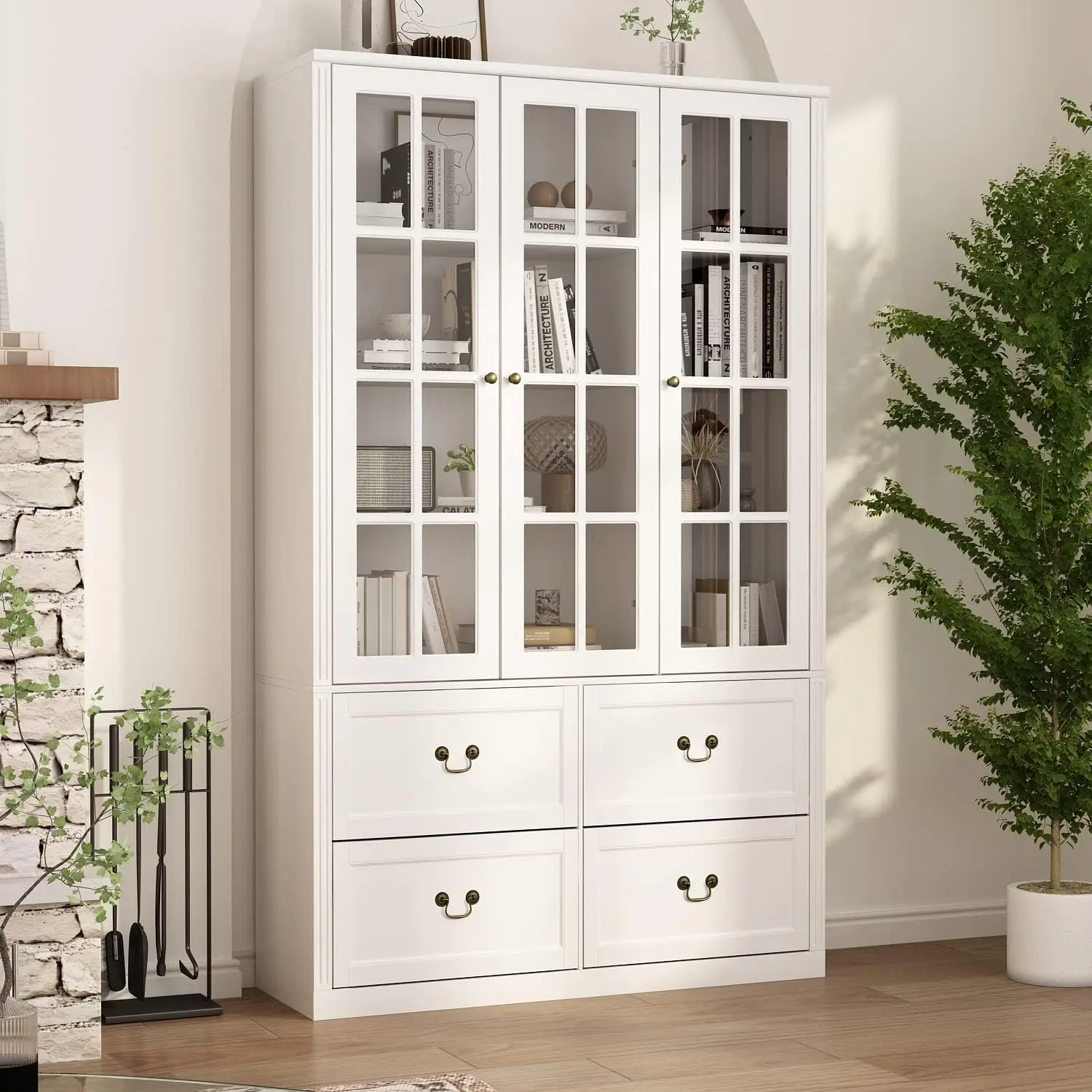 AIEGLE tall bookcase with glass doors, 47.2