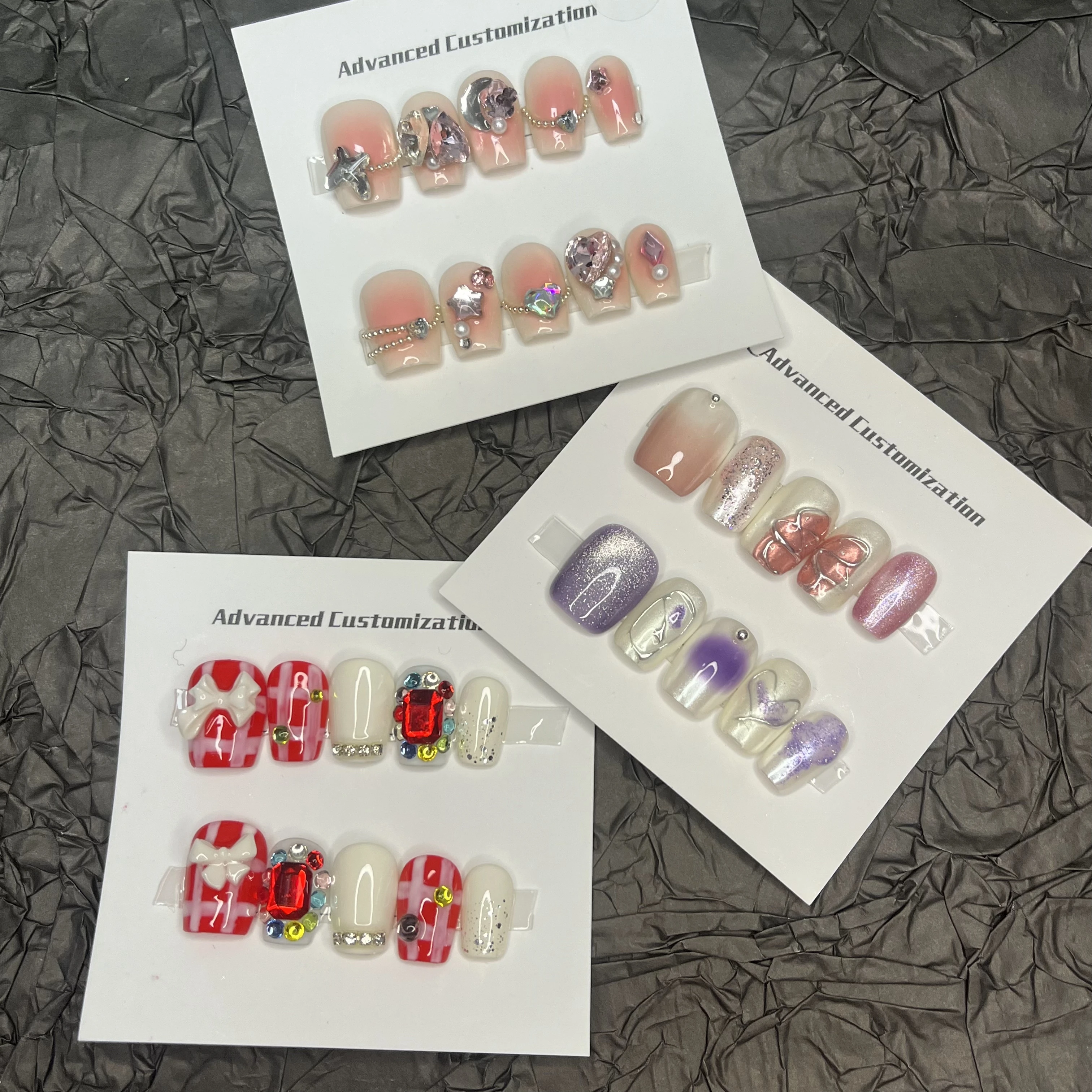 

3 Sets Mix Style Handmade Press on Nails Short 2 set Long Presson Wearable False Nails Full Cover French Nail Tips Cute Pressons