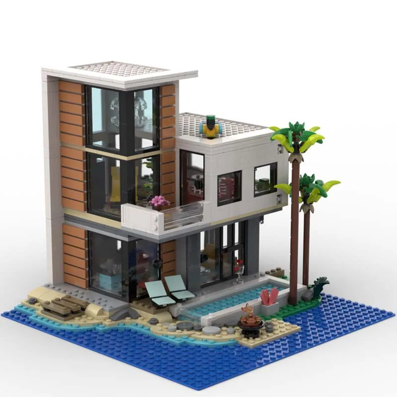971 PCS Modular Building Modern Beach House MOC Customize Modular Building Block Brick Kids Educational DIY Festival Toy Gift