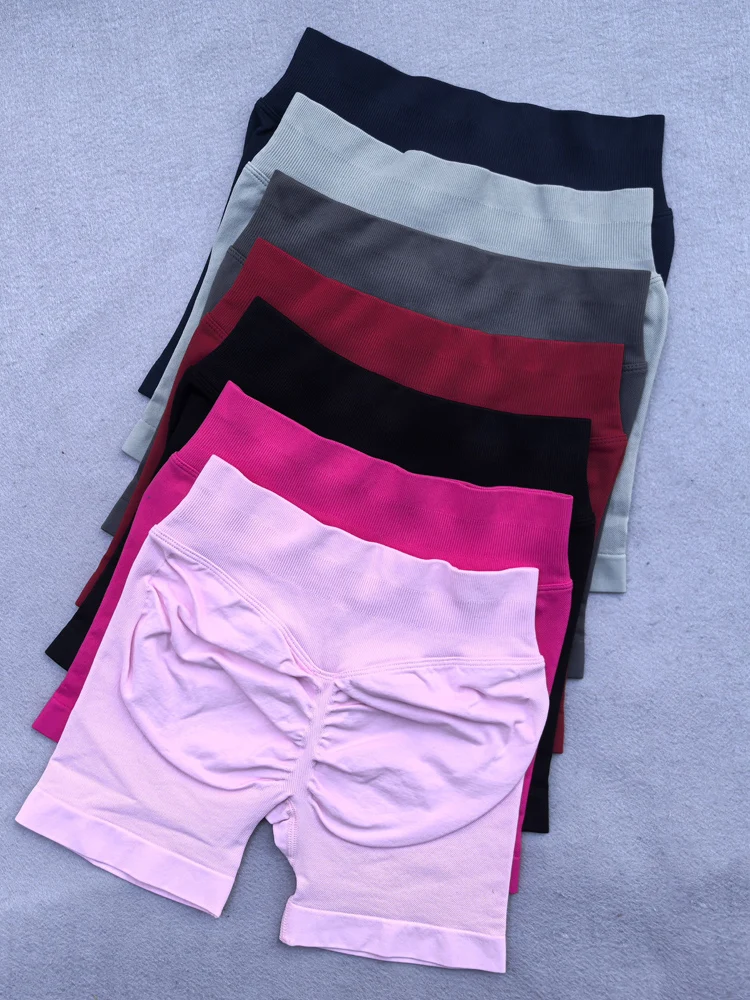 Impact Gym Shorts Women Fitness Sports Biker Shorts 4.5" Low Ribbed Band Yoga Shorts Workout Scrunch Butt Seamless Leggings image 6