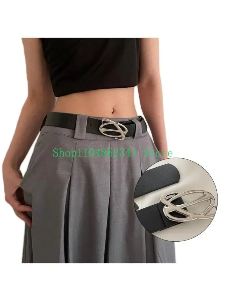 

652F Womens Leathers Belt for Jeans Pants Dresses Black Ladies Waist Belt with Pin Buckle Vintage Gothic Waist Belt
