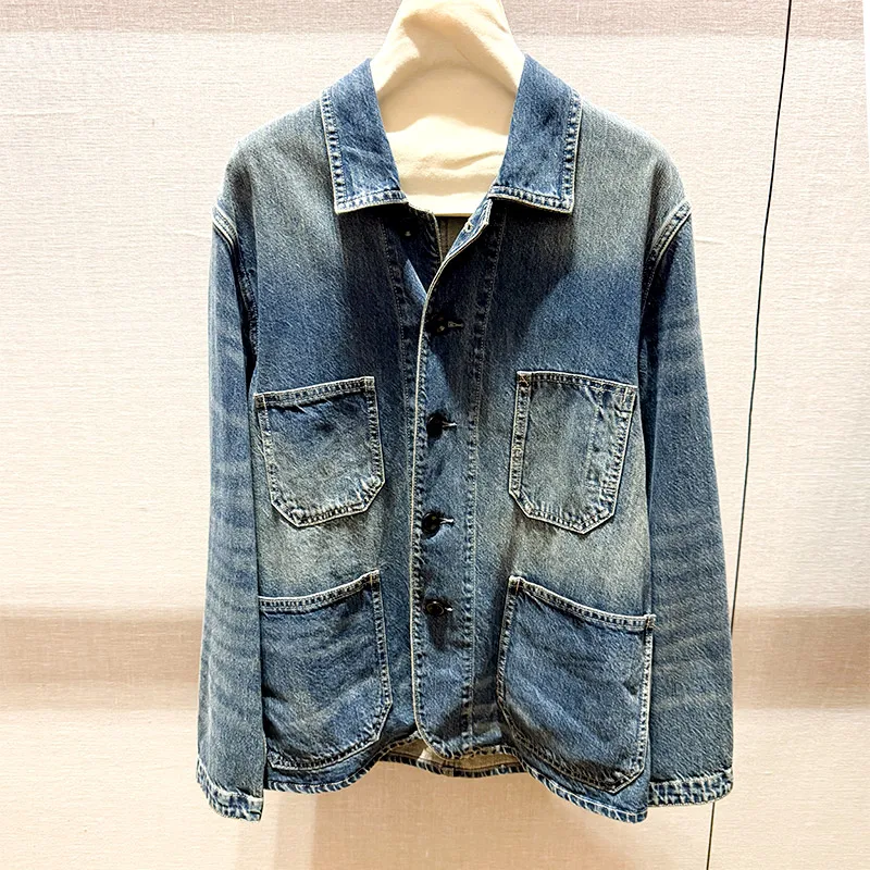 Autumn and winter new women's clothing retro versatile with belt four-pocket old money style denim jacket