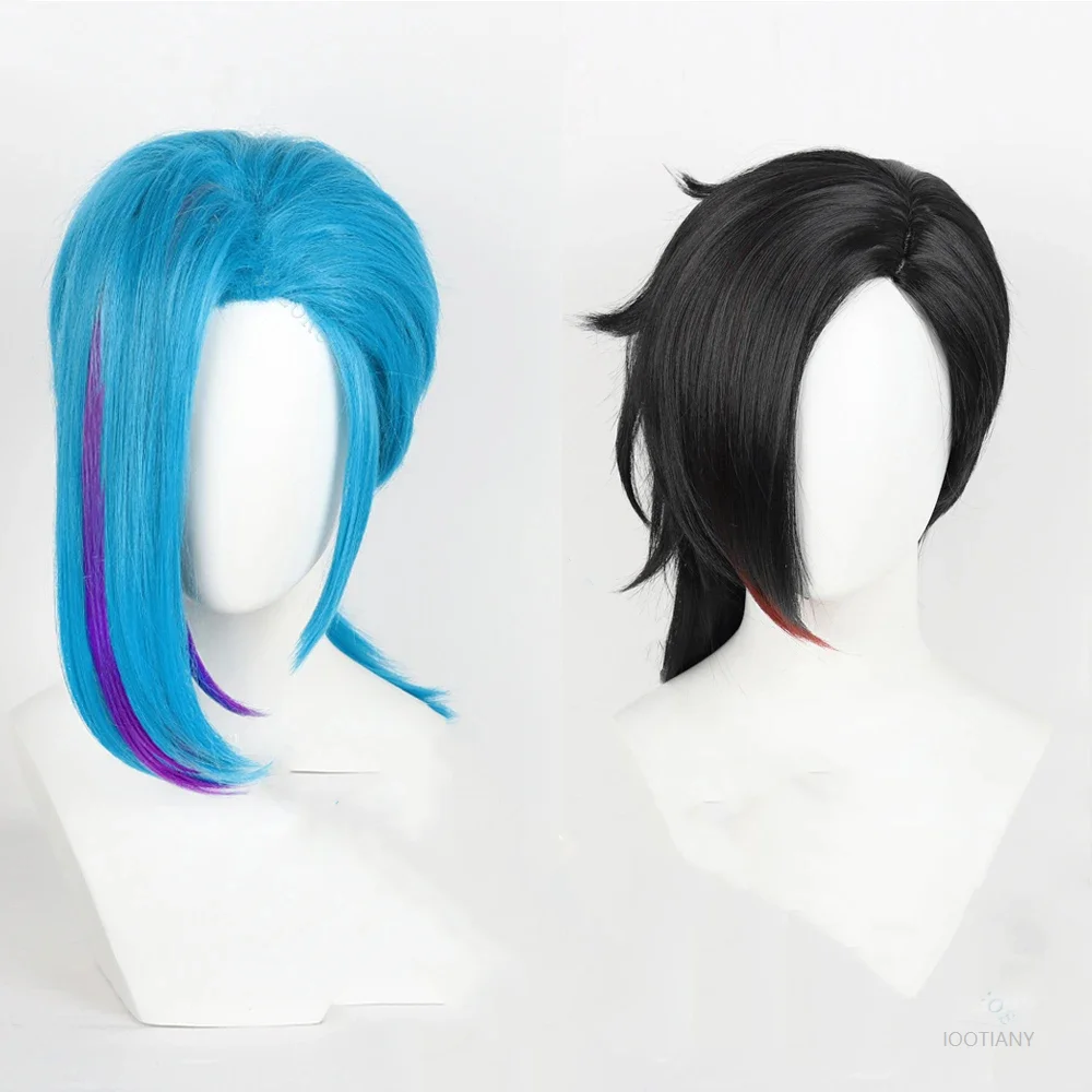 

Cosplay 45cm Red-black Gradient Hair Choose A Blue Or Purple Color Hairs Women Men Halloween Role Playing Wig Wig Cap