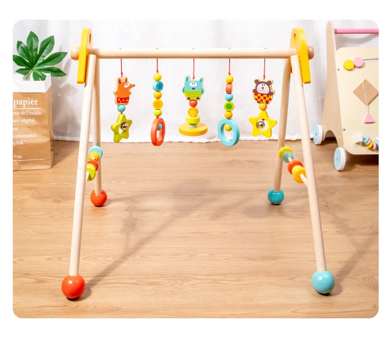 Wooden Fitness Rack Toy for Toddlers and Babies Educational Training Exercise Ornaments and Hand Grasp Rings Educational Toys