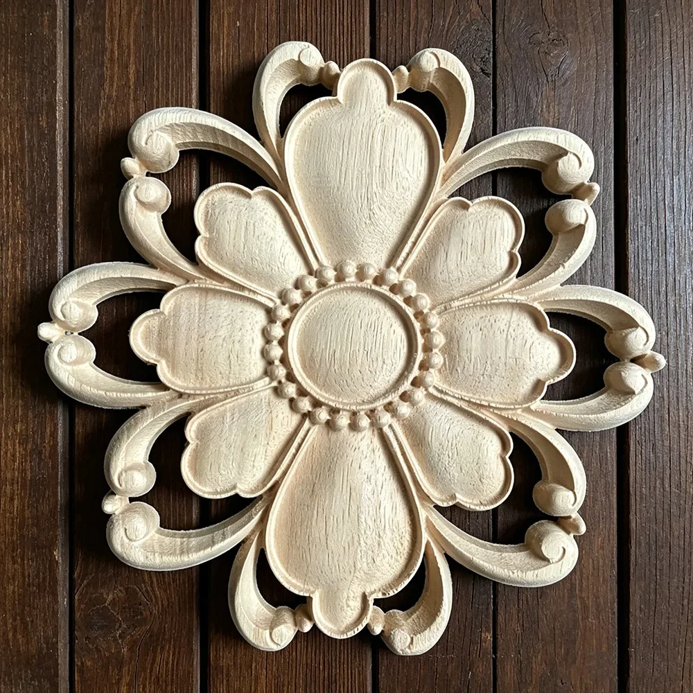 16-30cm Vintage Unpainted Wood Carved Decal Corner Applique Frame for Home Furniture Wall Cabinet Door Decor Wooden Miniature