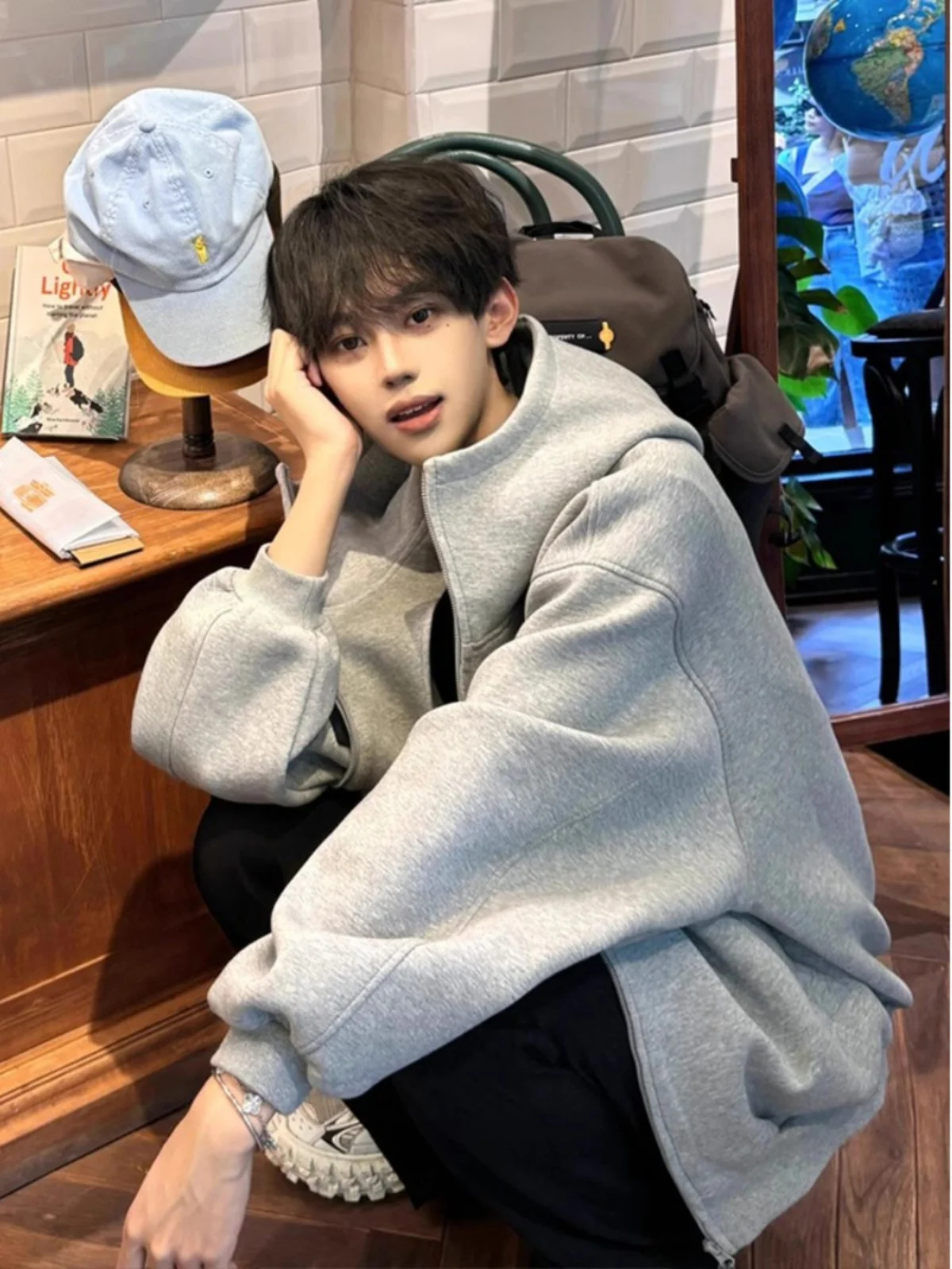 

Мужской утепленный кардиган-худи с цветочным принтом, осенне-зимний тренч на молнии, модная брендовая куртка премиум-класса для мальчиков