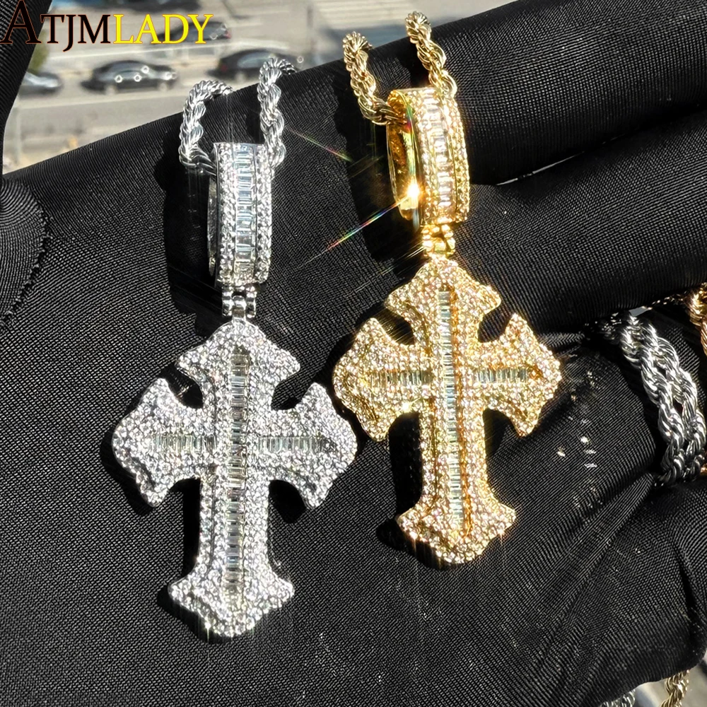 2025 New Arrive Bling Cz Luxury Full Paved Cubic Zirconia Iced Out Cross Pendant Necklaces for Men Hip Hop Rock Jewelry Gifts