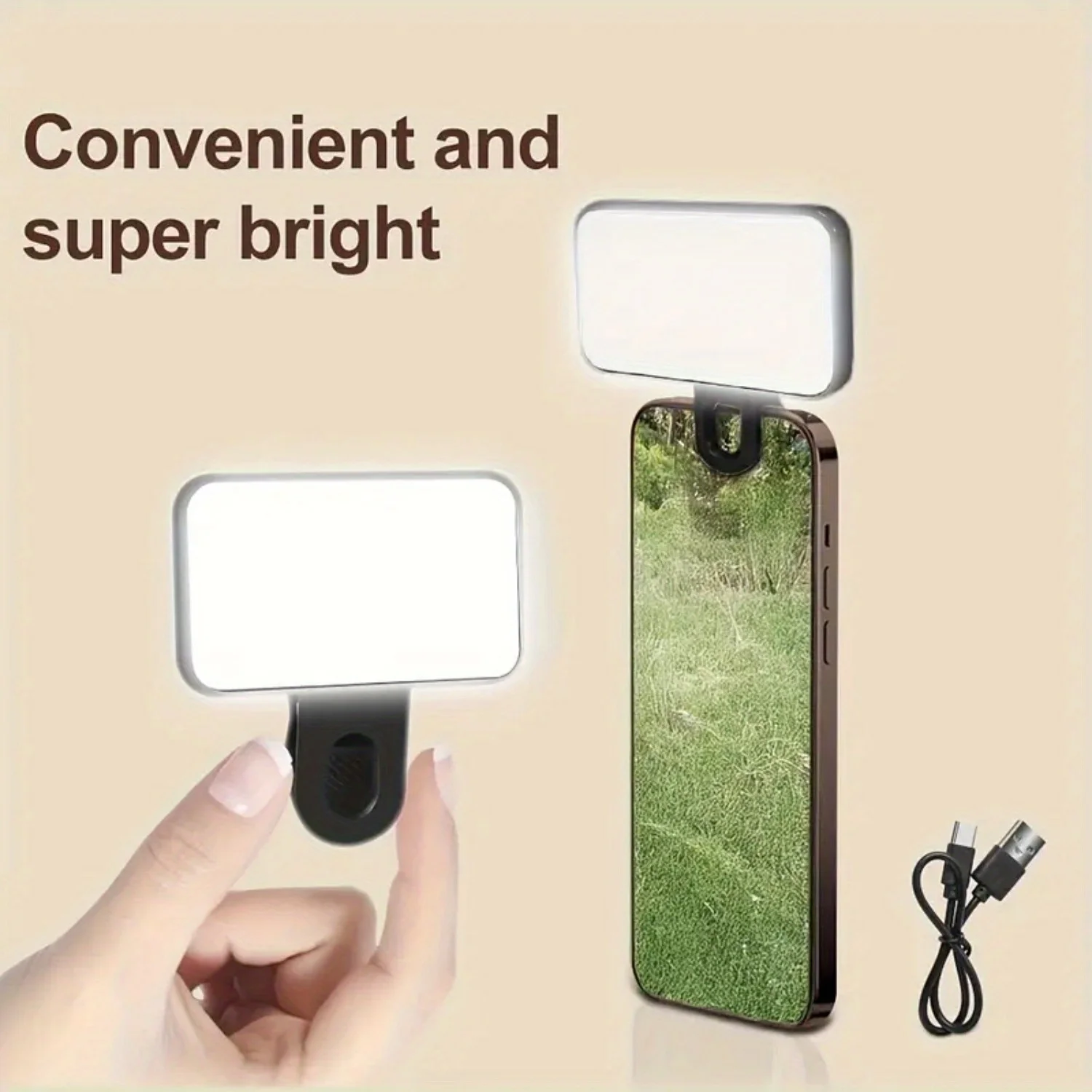 Mini luz de preenchimento portátil para selfie, recarregável, 3 modos de brilho ajustável, clipe para celular, maquiagem, computador, luz de preenchimento