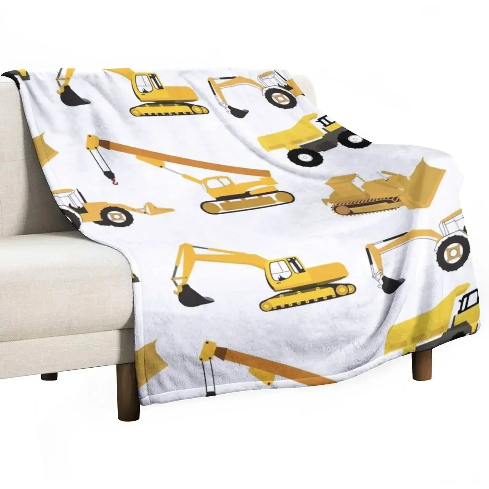 New Construction Trucks - Dump Truck, Excavator, Crane, Bulldozer and Backhoe Throw Blanket Fashion Sofas Heavy Blankets