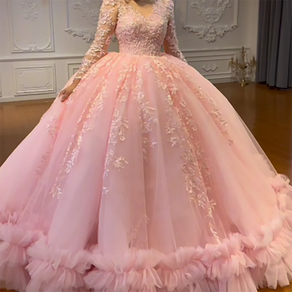 

Элегантное розовое бальное платье с v-образным вырезом на шнуровке и бисером, свадебные платья невесты, свадебные платья по индивидуальному заказу