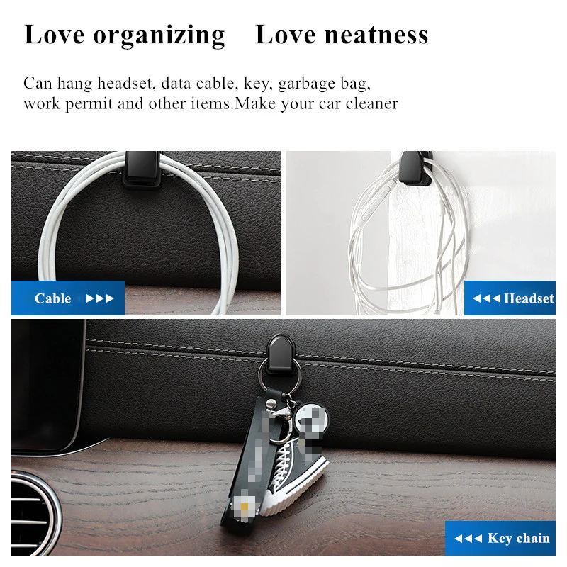 Car Hook Organizer Storage for USB Cable Headphone Key Storage Self Adhesive Wall Hook Hanger Auto Fastener Car Clip Stuff