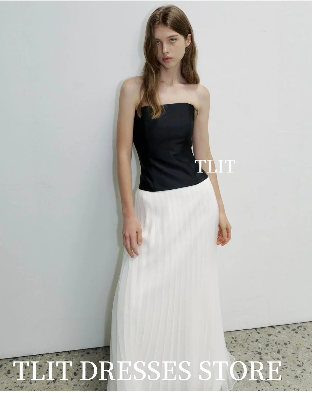 فساتين سهرة أنيقة من TLIT بألوان متباينة من الساتان الأورجانزا على شكل حرف a بدون أكمام على شكل حرف a بدون حمالات فساتين حفلات مخصصة