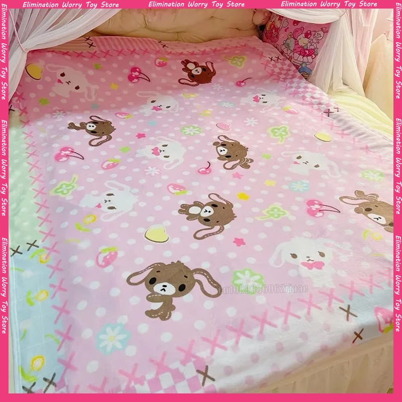 

Cute Sanrio Sugarbunnies Coral Plush Blanket Office Home Lounge Chair Blankets Cartoon Loving Soft Printed Blankets 1.5*2m Gifts