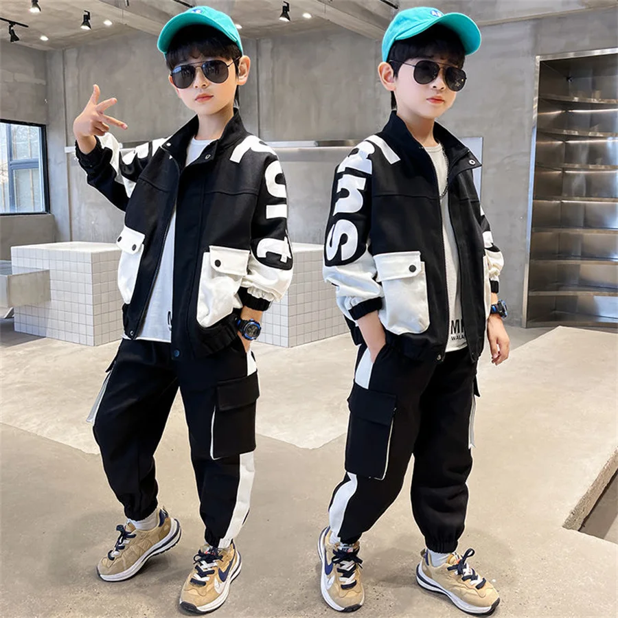 Fashion Boys Clothing Spring Autumn Patchwork Long Sleeve Sets 4 6 8 10 12 13 14 Years Teenagers Children Sports Clothing