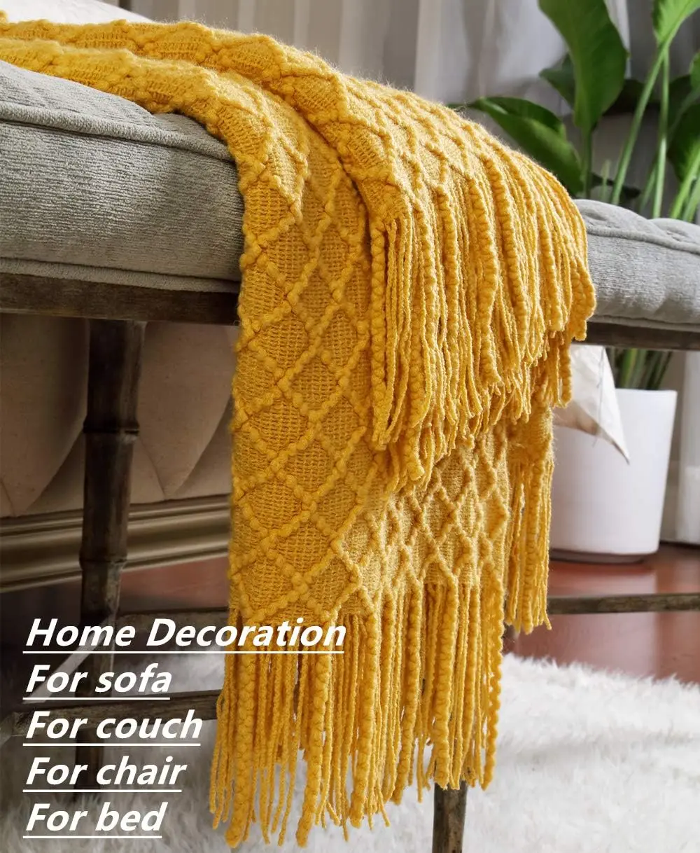 Luxury Gift Tassel Blankets Knit Throw Blanket Sofa Shawl Soft Blanket with Tassels Scarf Cozy Nap Blankets Chunky Bedspread