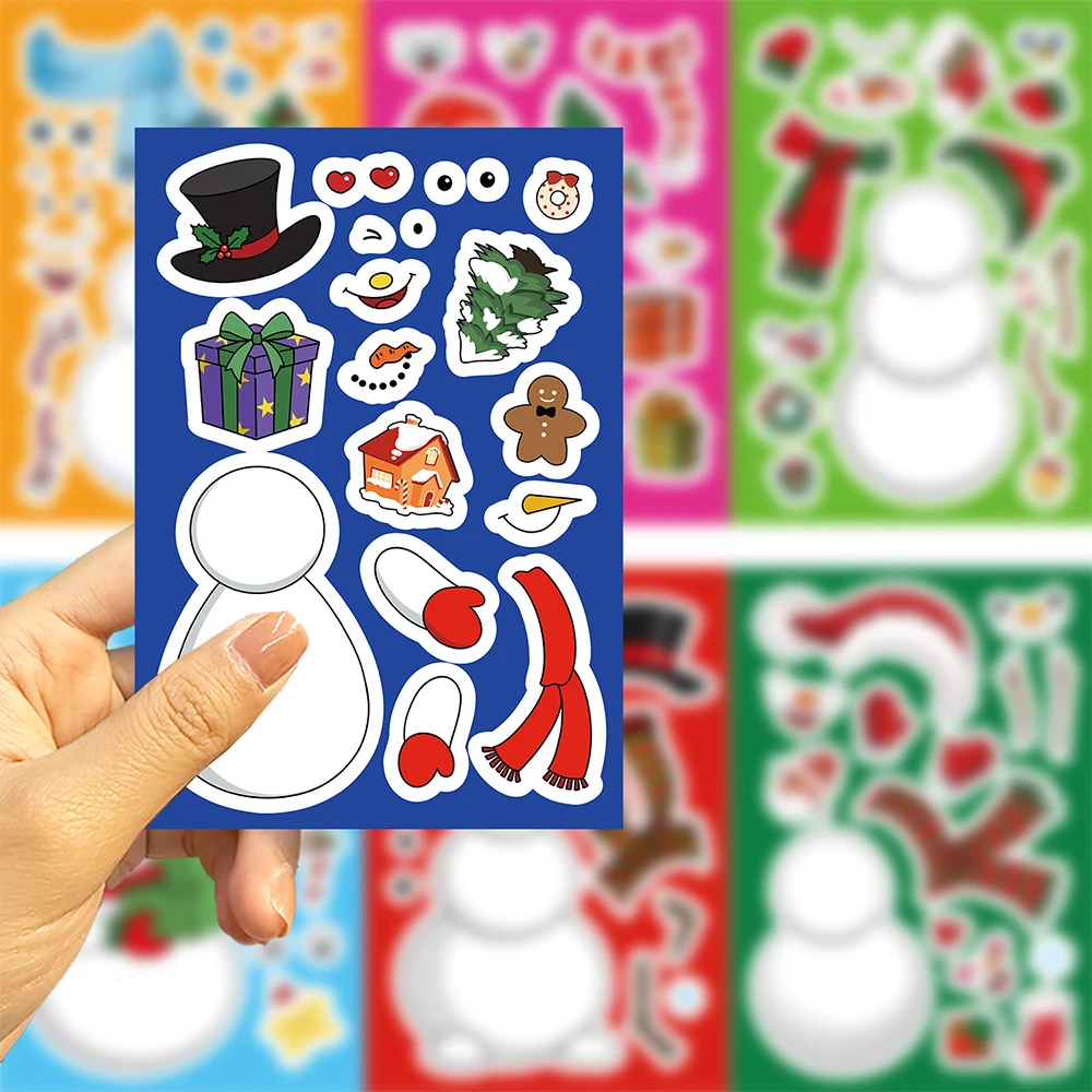 8/16 ورقة عيد الميلاد ثلج لغز ملصقات DIY بها بنفسك ثلج تجميع بانوراما الشارات حفلة جعل وجه اللعب الديكور الهدايا #4