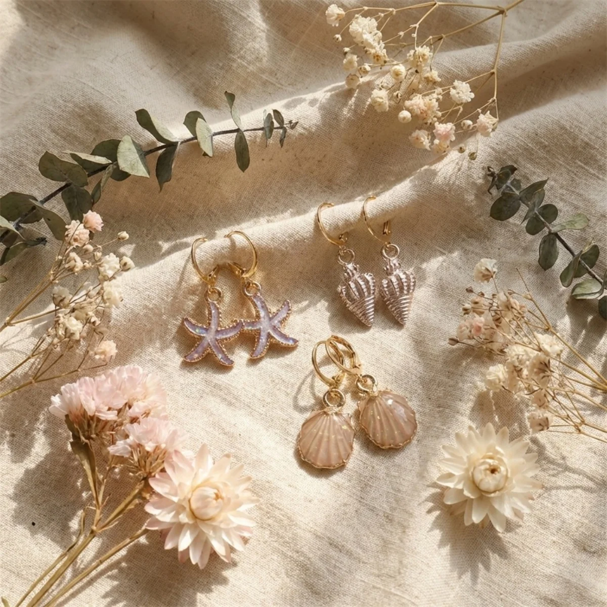 Emaille-Seestern-Muschel-Ohrhänger-Set für Damen und Herren, Bohemian Ocean Beach Sea Star Ohrringe, Urlaub, Sommer, Party, Schmuck – Detail 20